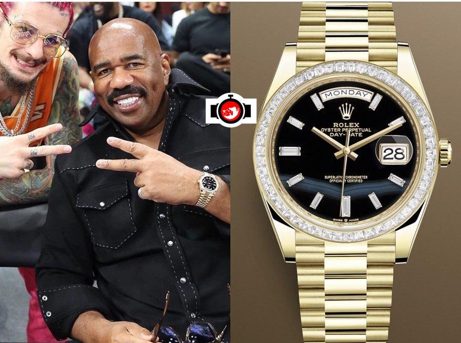 television presenter Steve Harvey spotted wearing a Rolex 228238