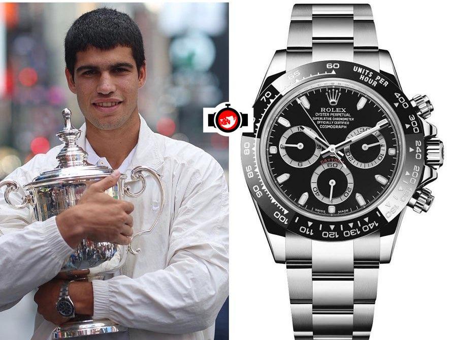 tennis player Carlos Alcaraz spotted wearing a Rolex 116500