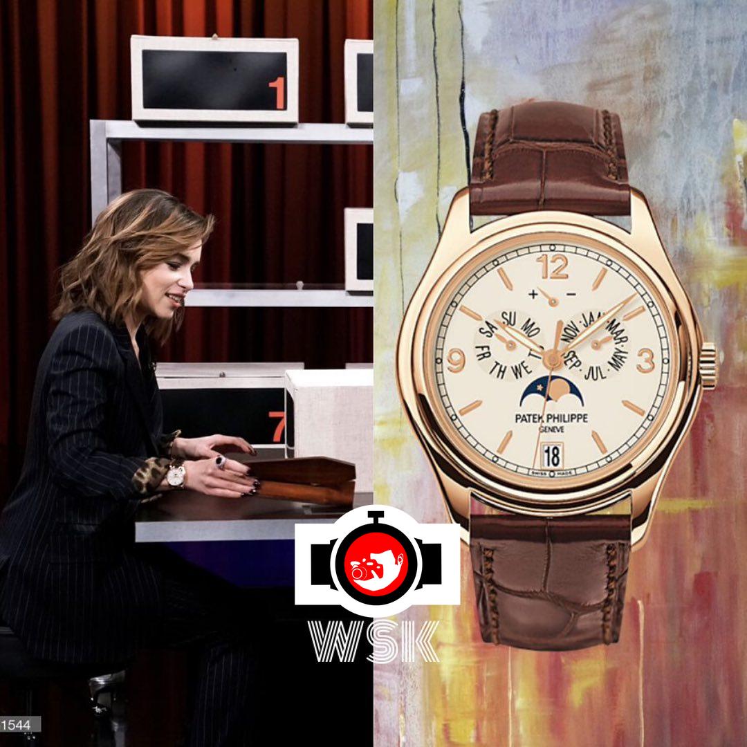 actor Emilia Clarke spotted wearing a Patek Philippe 5146R-001
