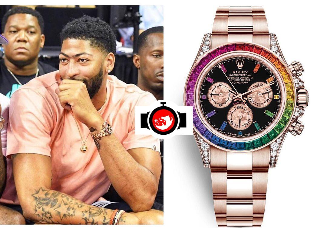 basketball player Anthony Davis spotted wearing a Rolex 116595RBOW