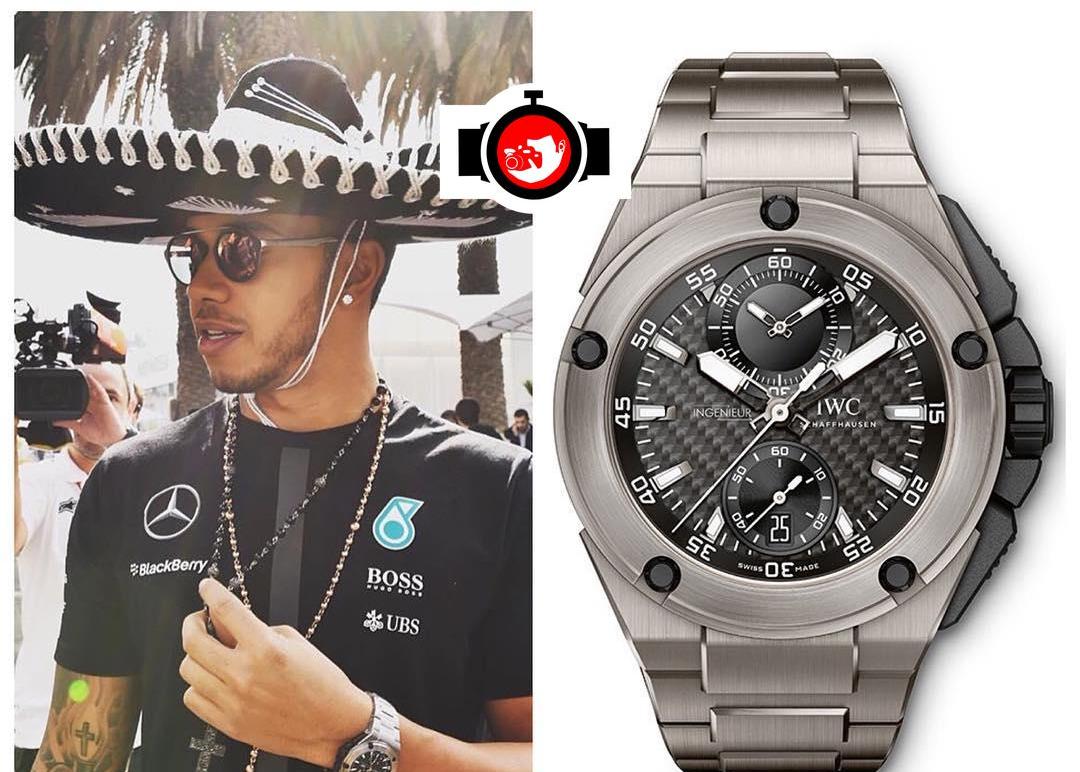 pilot Lewis Hamilton spotted wearing a IWC IW379602