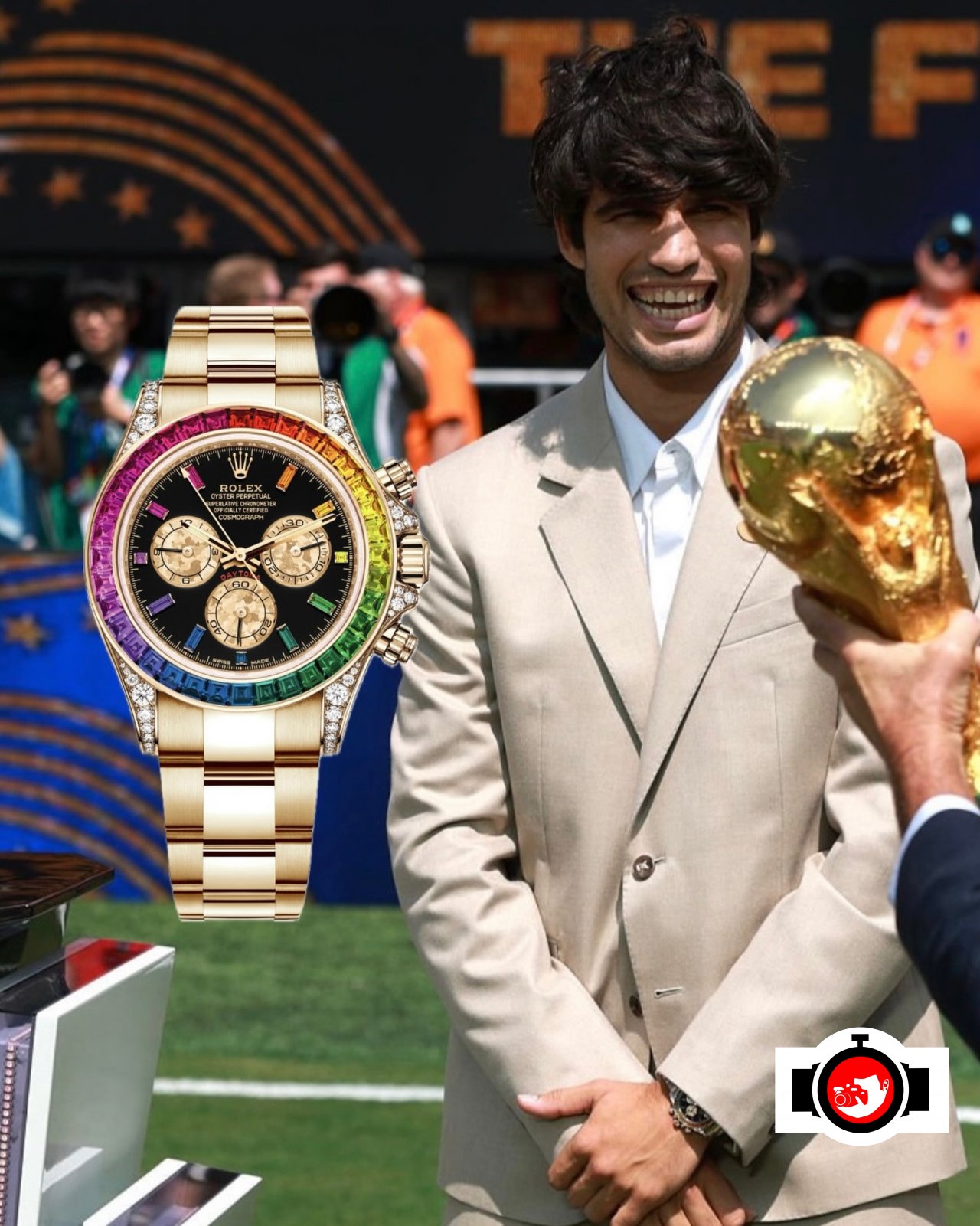 tennis player Carlos Alcaraz spotted wearing a Rolex 116598RBOW