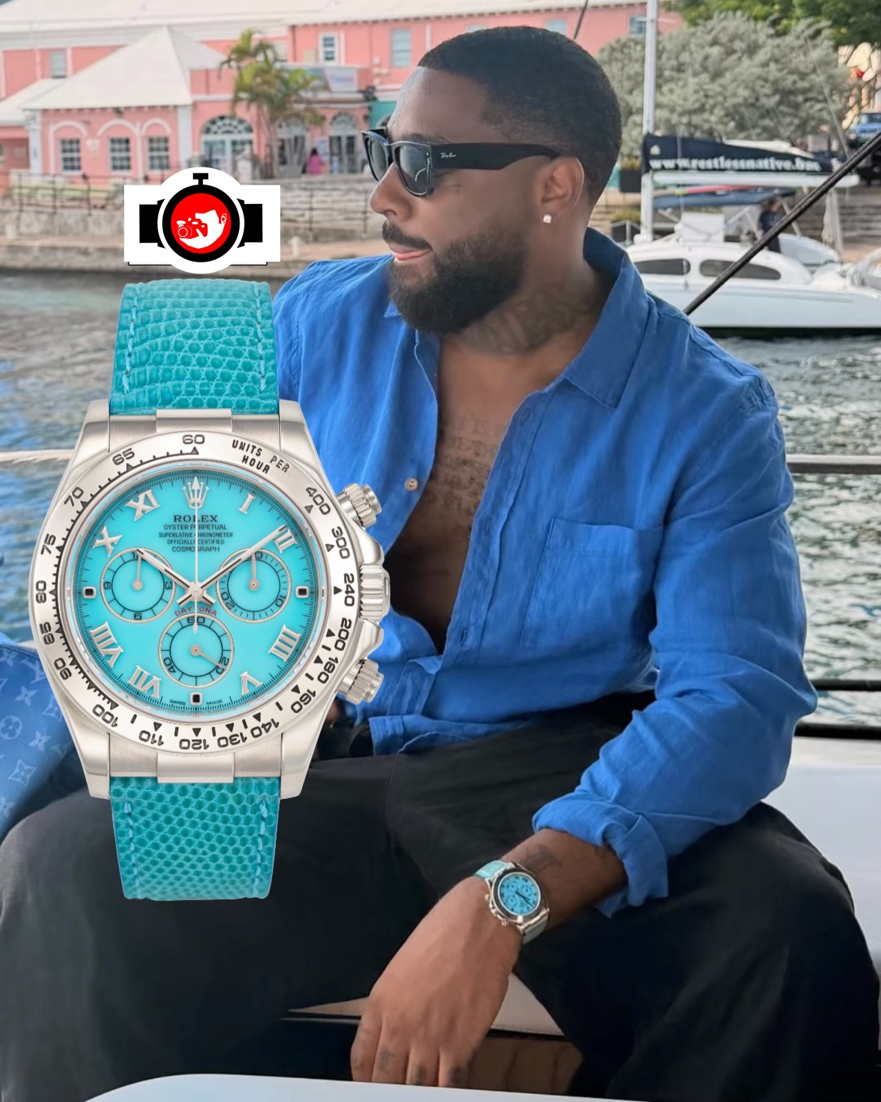 Brent Faiyaz Spotted Wearing 18k White Gold Rolex Daytona with Turquoise Lacquered Dial
