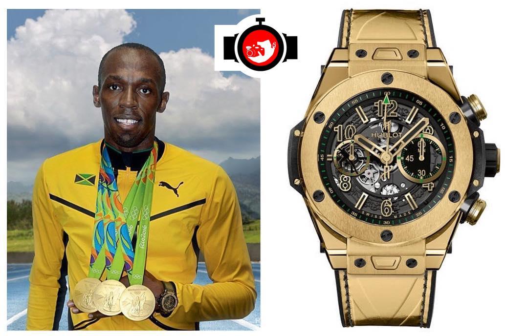 athlete Usain Bolt spotted wearing a Hublot 411.VS.1189.VR.USB16