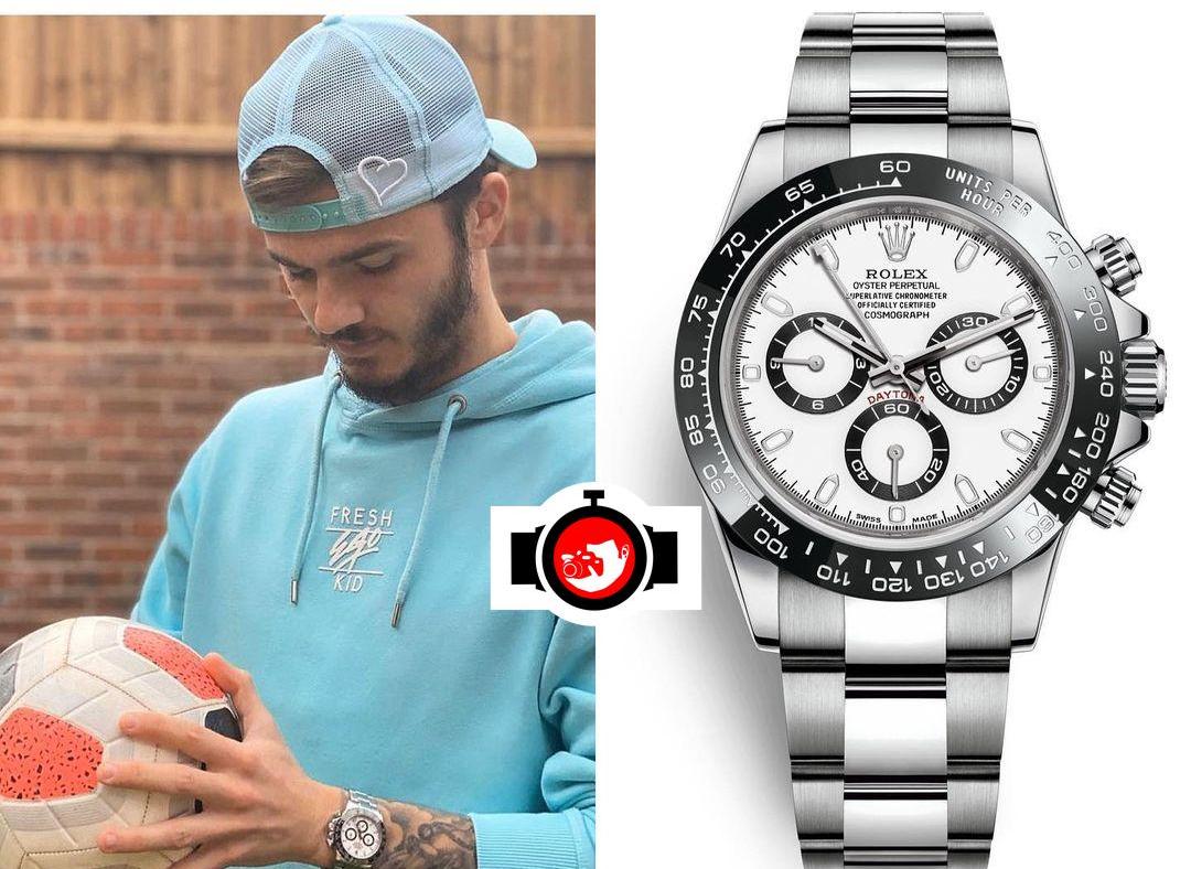 footballer James Maddison spotted wearing a Rolex 116500