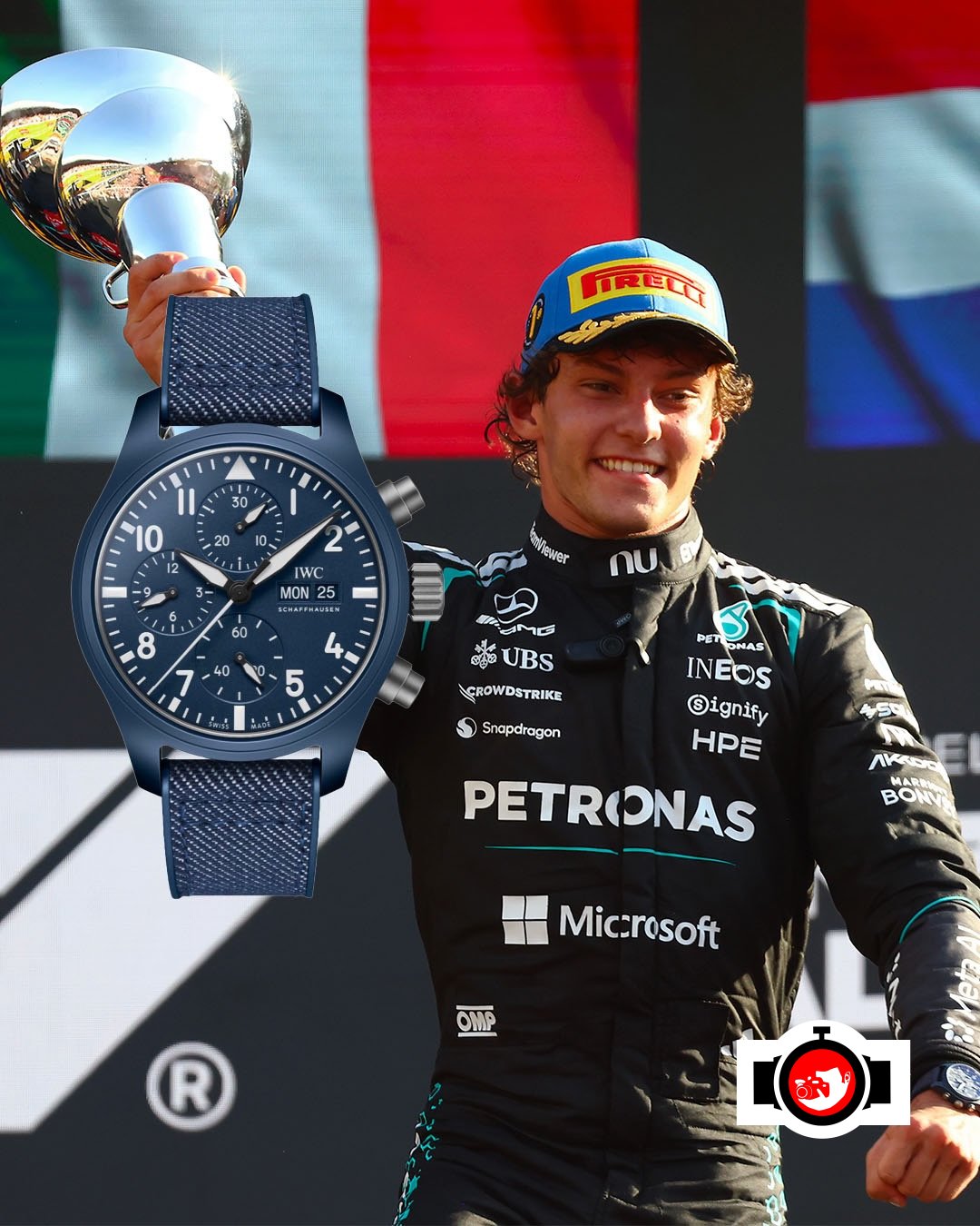 racing driver Kimi Antonelli spotted wearing a IWC IW388101