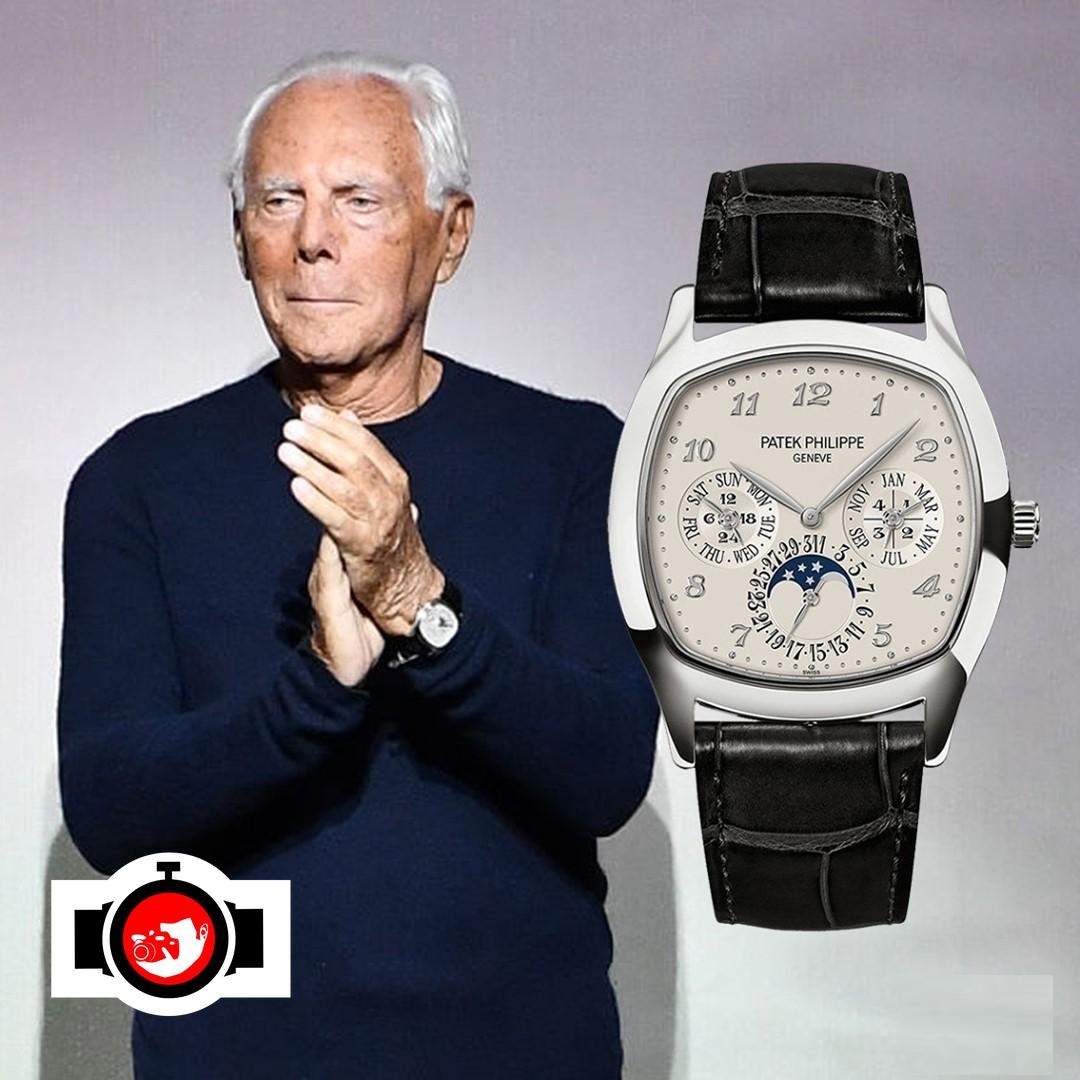 business man Giorgio Armani spotted wearing a Patek Philippe 5940G-001