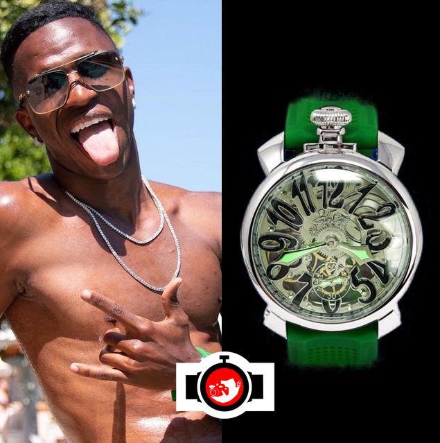 Vinicius Junior's Watch Collection: GaGa Milano in Stainless Steel and a Skeleton Dial with a Green Rubber Strap