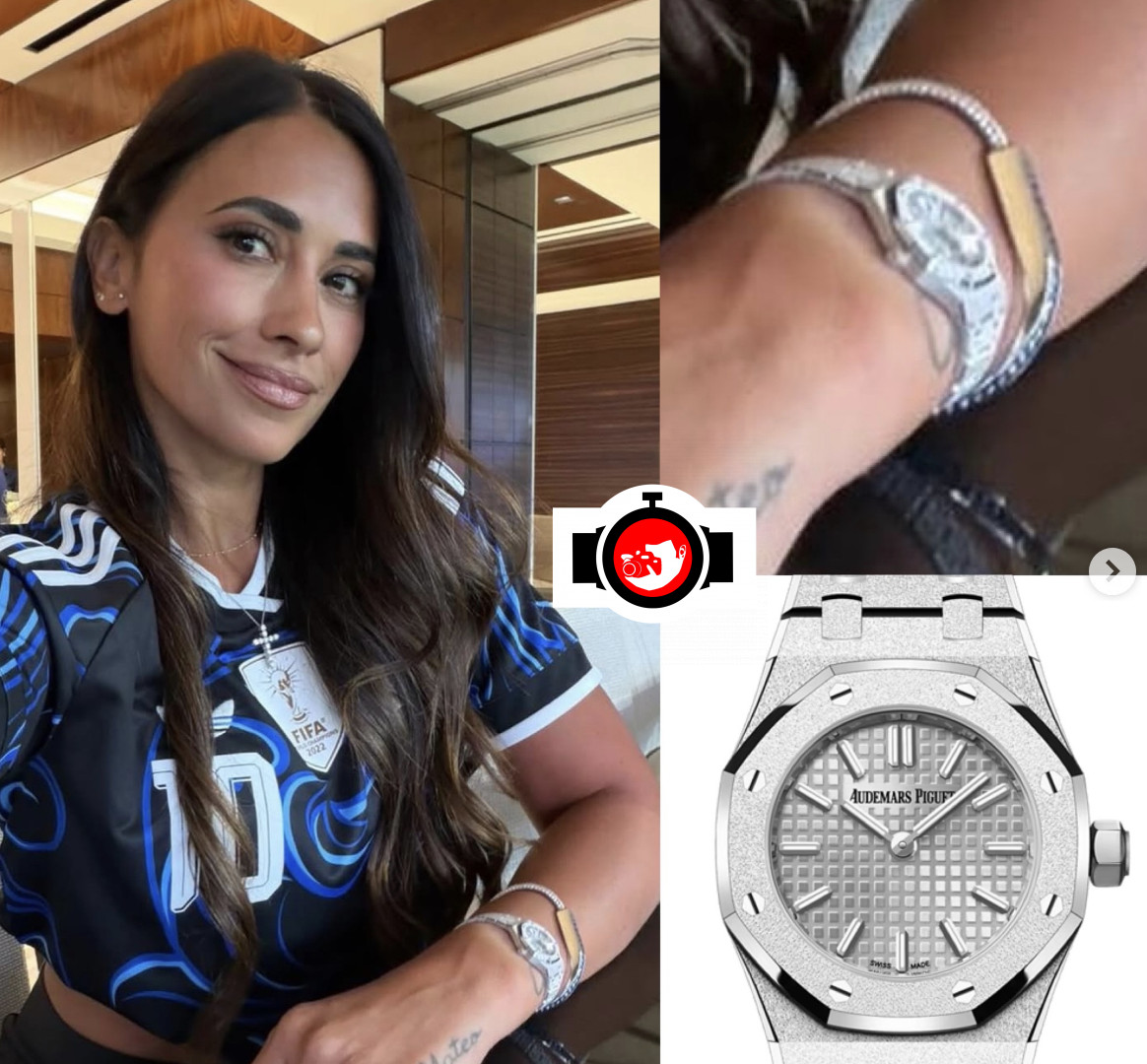 model Antonela Roccuzzo spotted wearing a Audemars Piguet 67630BC.GG.1312BC.01