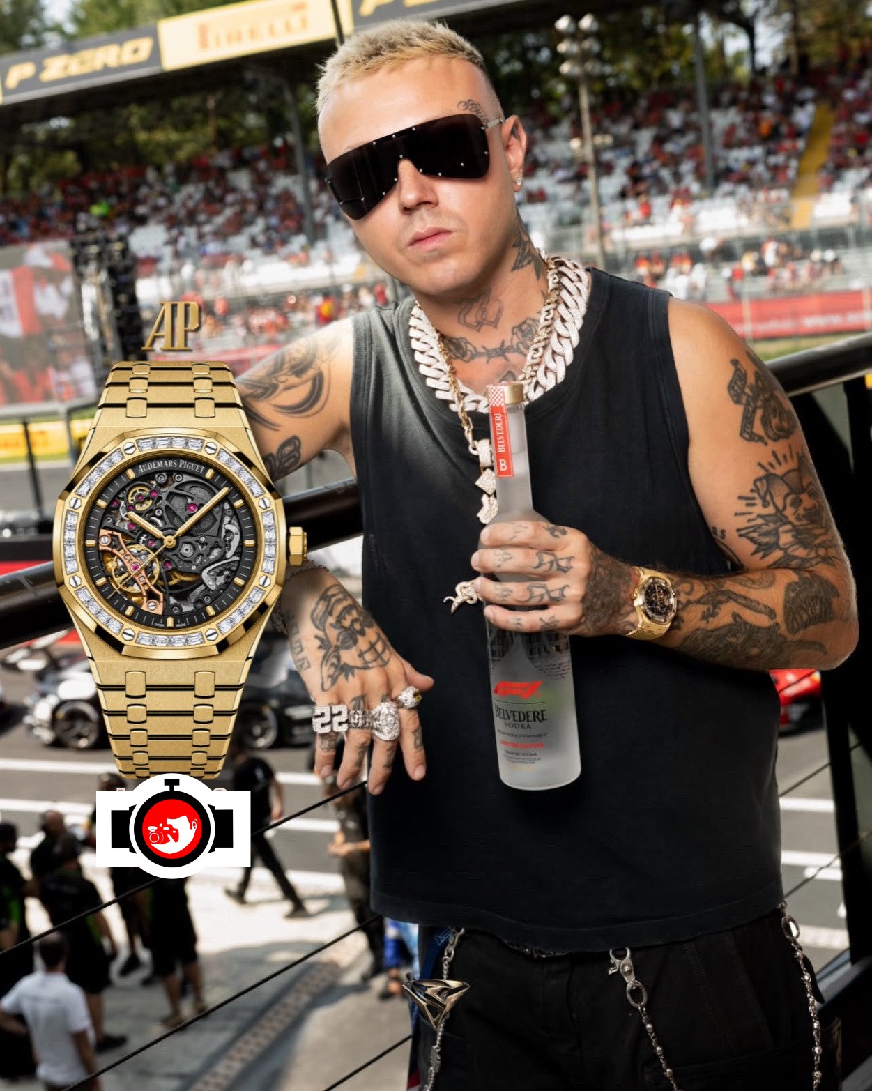 rapper Lazza spotted wearing a Audemars Piguet 15412BA.ZG.1224BA.01