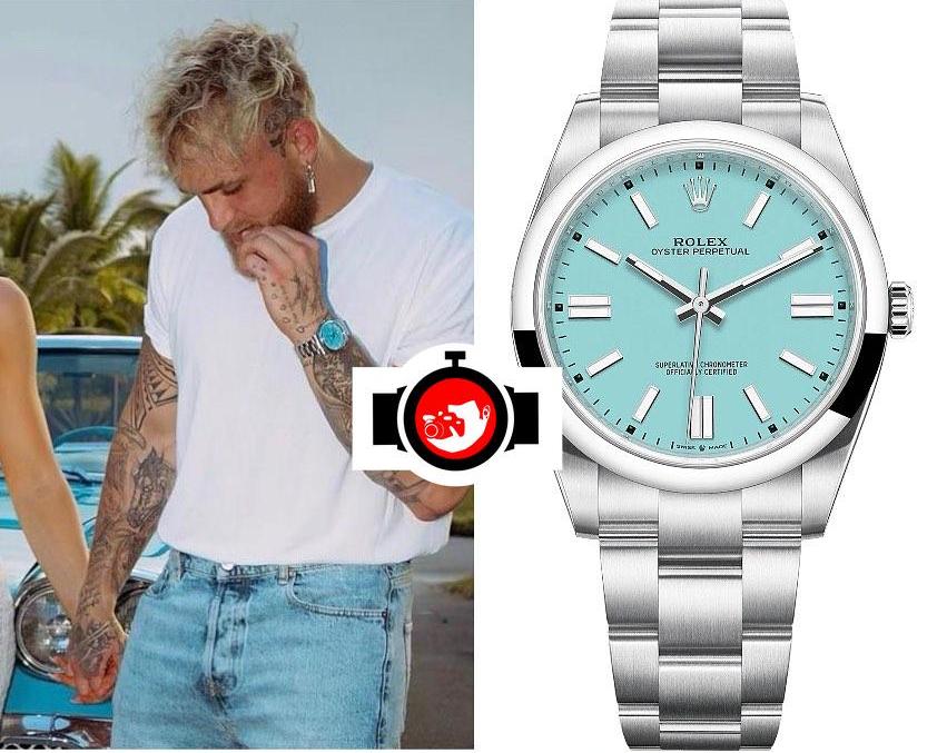 Jake Paul's Dazzling Stainless Steel Rolex Oyster Perpetual with Turquoise Dial