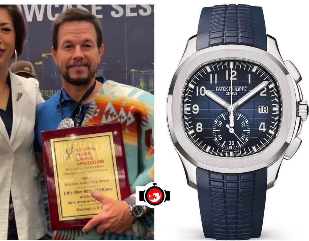 Mark Wahlberg's White Gold Patek Philippe Aquanaut Chronograph With a Blue Dial and Strap
