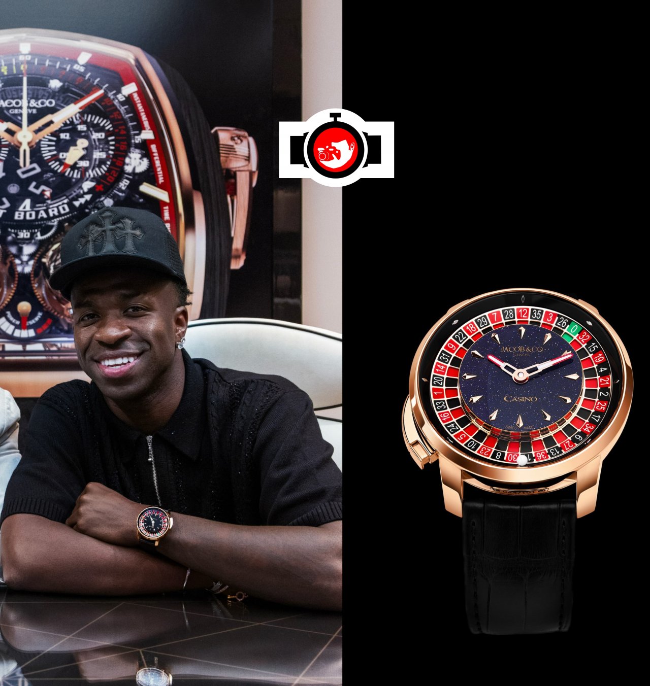 footballer Vinícius Júnior spotted wearing a Jacob & Co. CASINO TOURBILLON AVENTURINE