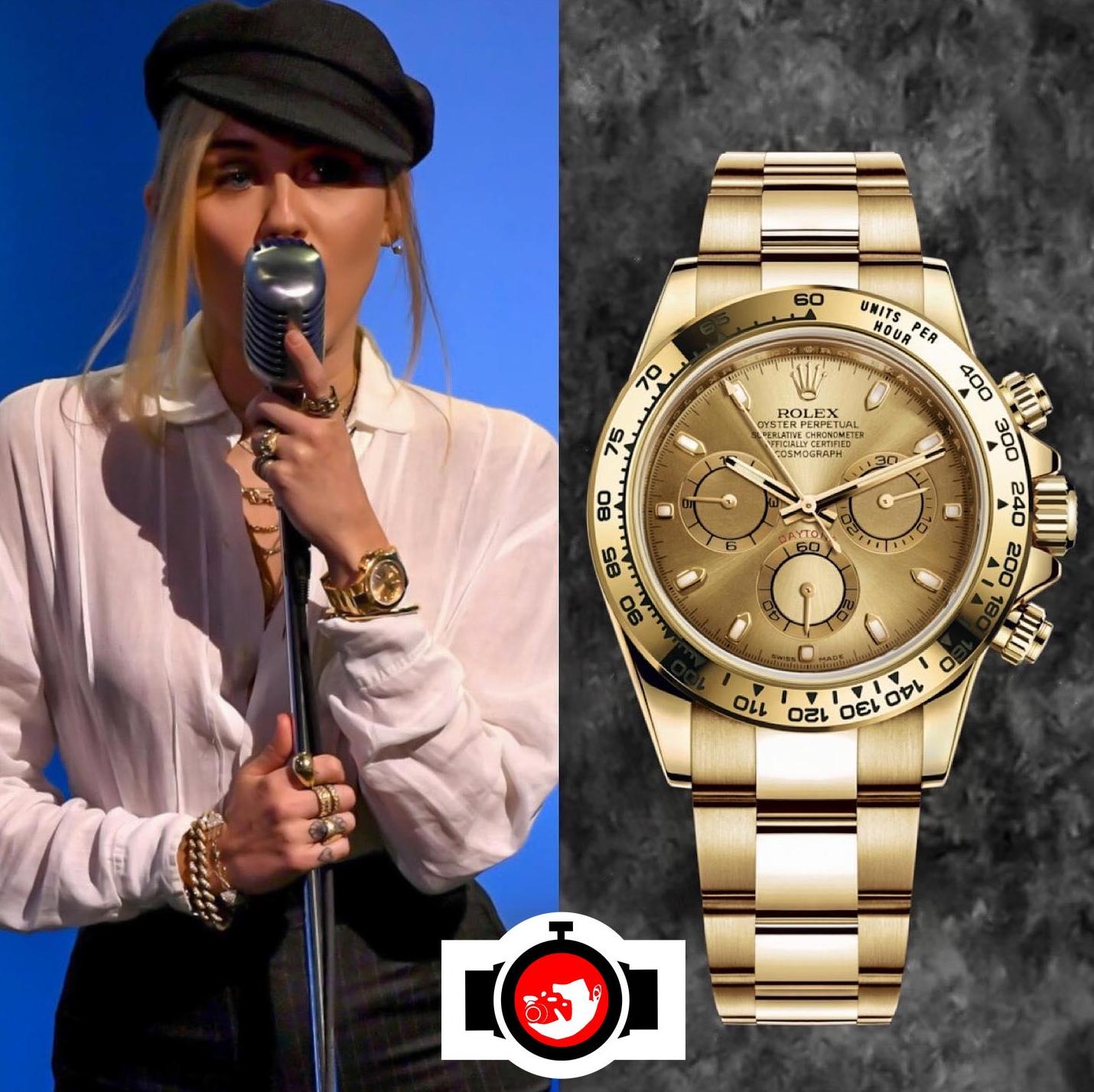 singer Miley Cyrus spotted wearing a Rolex 116508