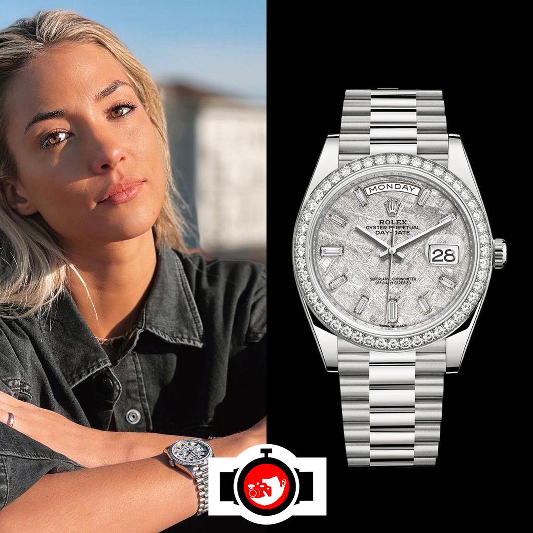 model Alice Campello spotted wearing a Rolex 228349RBR
