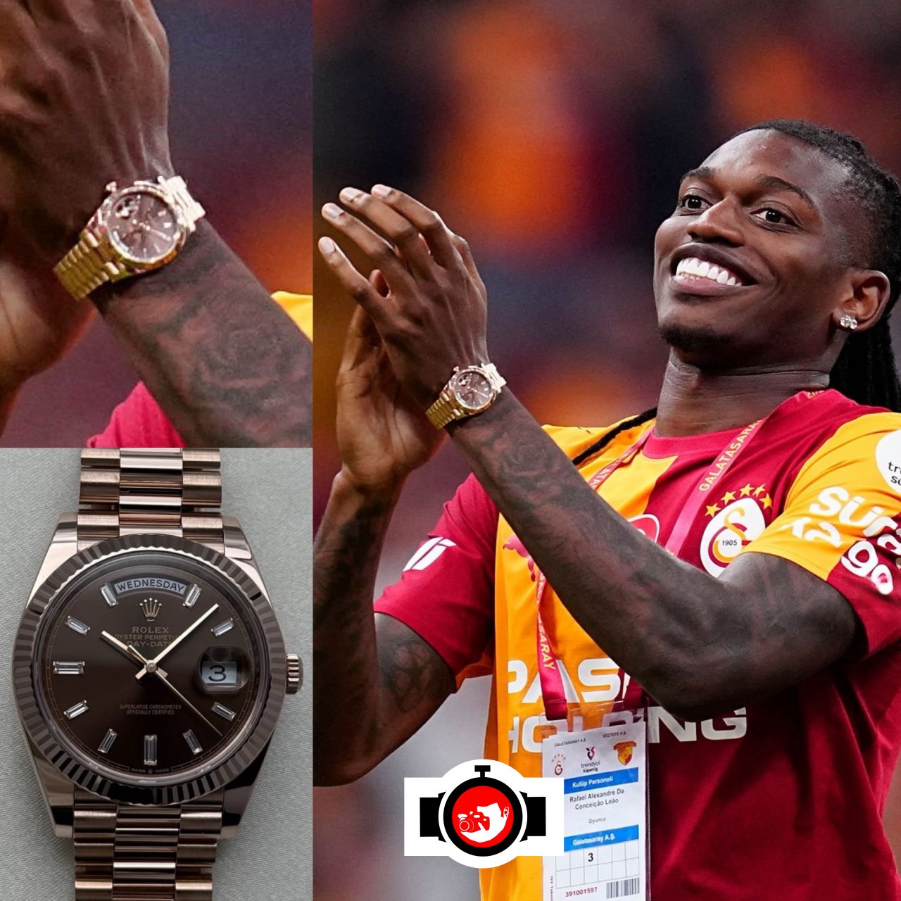 footballer Rafael Leão spotted wearing a Rolex 228235-0003