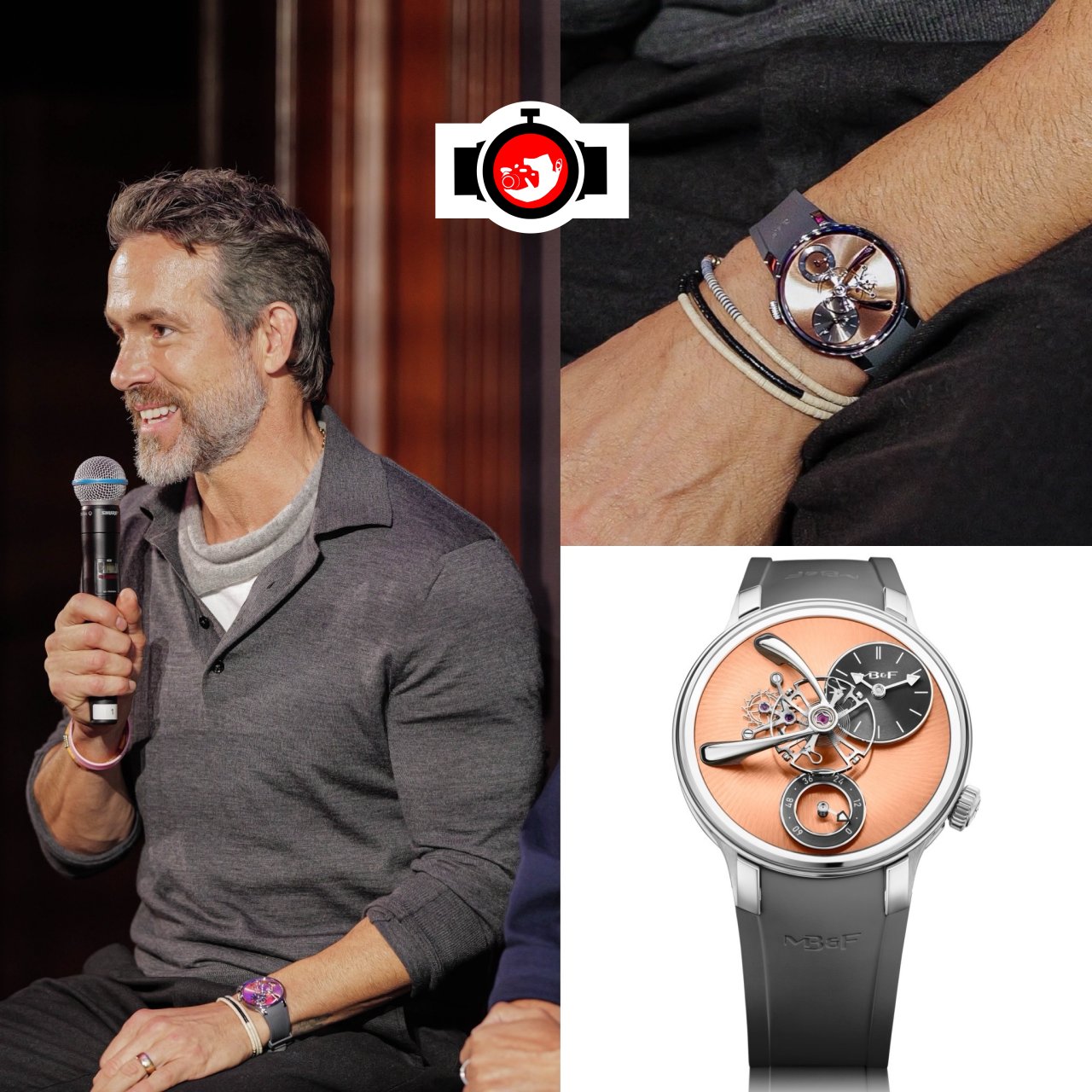 actor Ryan Reynolds spotted wearing a MB&F LM101 EVO Ti Salmon