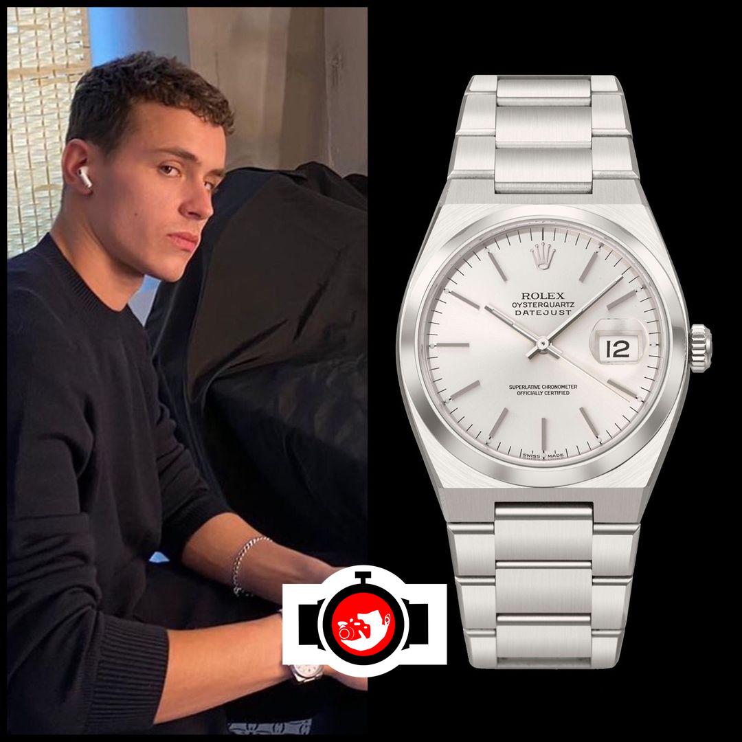 Aron Piper's Impressive Watch Collection Includes a Timeless Stainless Steel Rolex Oysterquartz Datejust with Roman Numerals